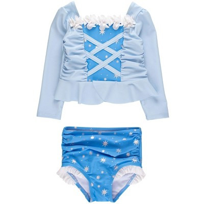 RuffleButts Girls UPF50+ Princess Dress-Up Long Sleeve Rash Guard 2-Piece Swimsuit - Crystal Blue Princess, 6 | Target