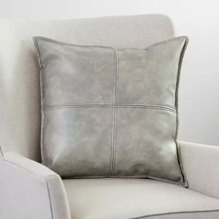 Gray Faux Leather Throw Pillow | Kirkland's Home