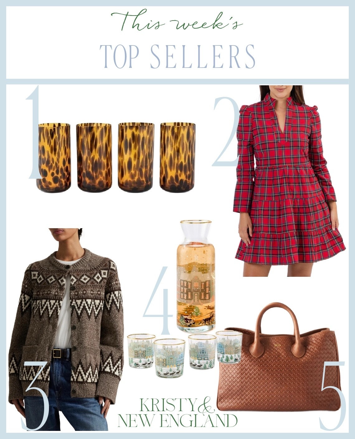 Top Sellers tortoise glassware, red tartan dress, RL fair isle cardigan sweater, holiday village carafe & tumblers, leather woven handbaggs

#LTKHoliday #LTKOver40 #LTKCyberWeek