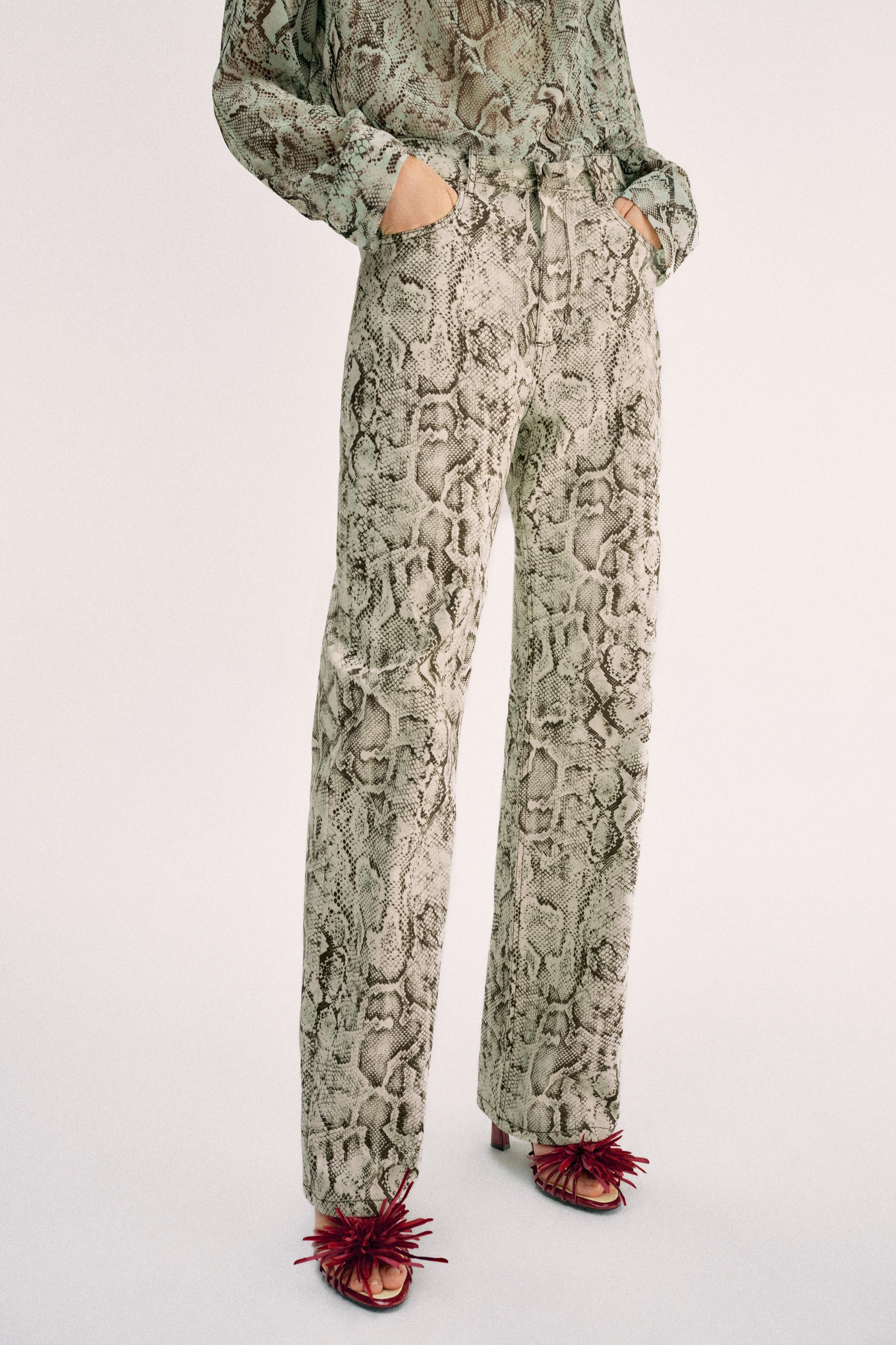 JEANS Z1975 STRAIGHT HIGH-WAIST LONG LENGTH ANIMAL PRINT | Zara US
