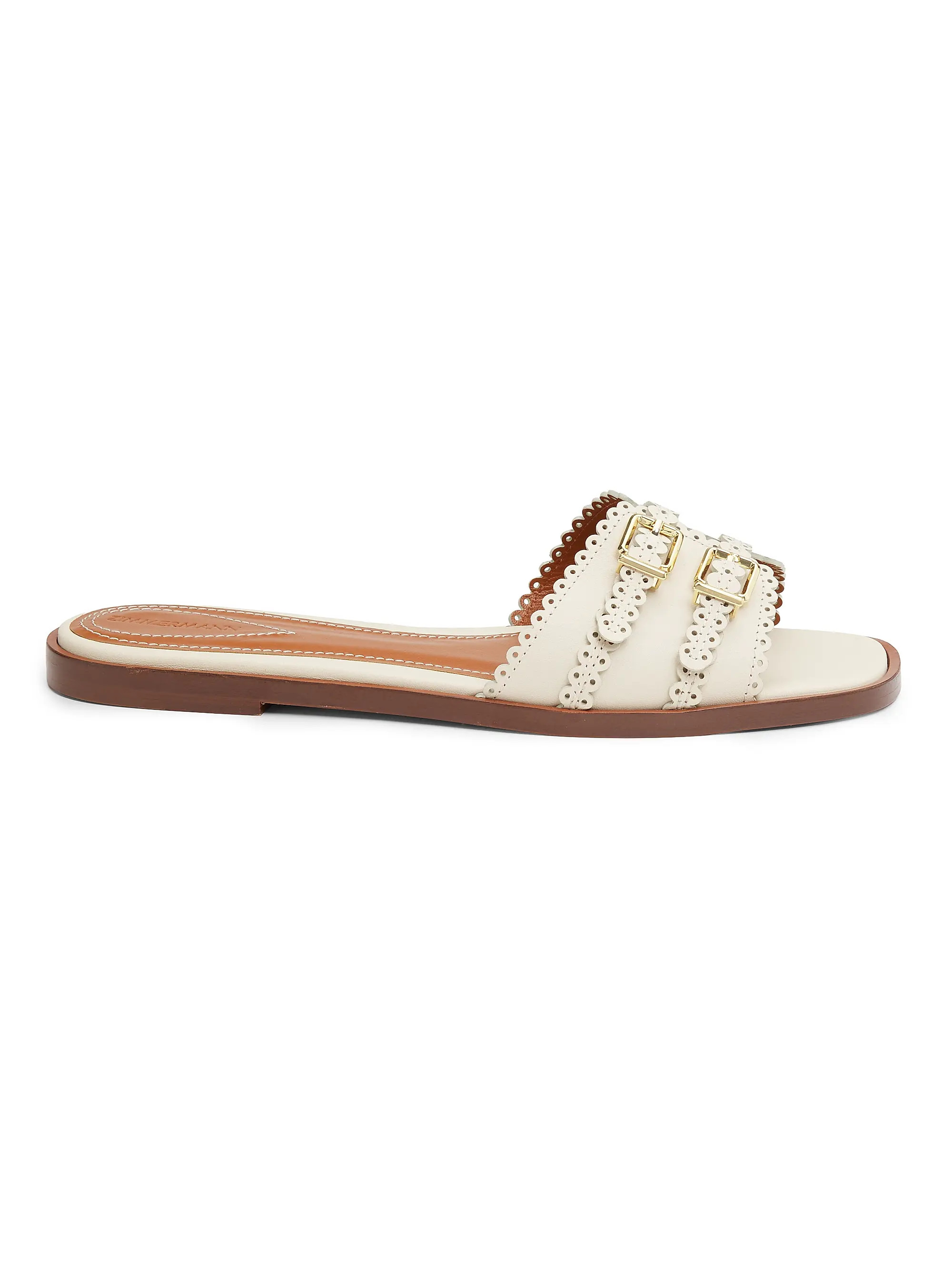Goldie Buckle-Detail Leather Slide Sandals | Saks Fifth Avenue