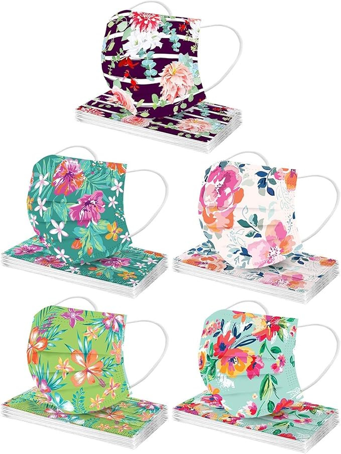 50PC Flower Print Disposable Face_Masks for Women,Colored Floral Spring Designs Paper 3ply Breath... | Amazon (US)