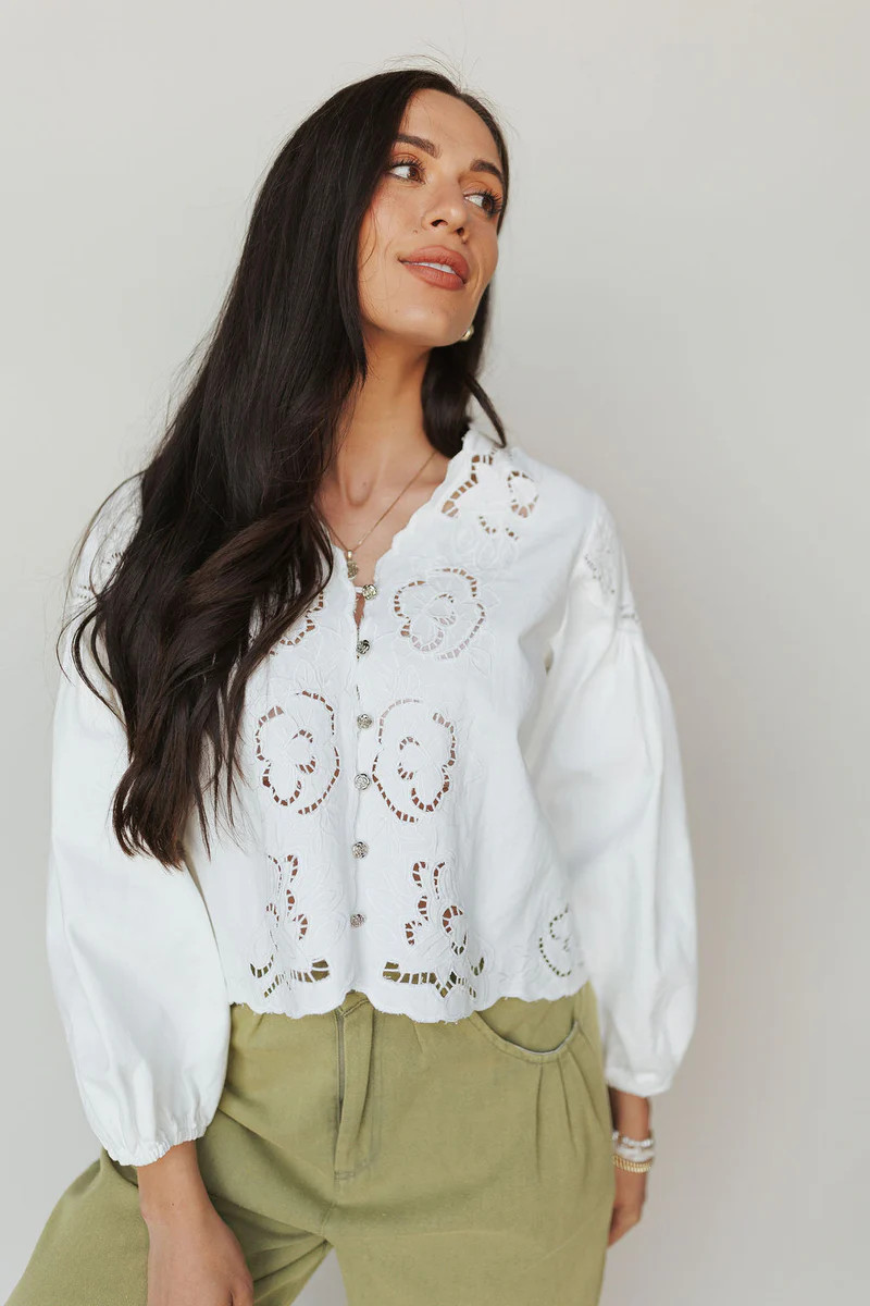 Petunia Chambray Blouse in Ivory | Henly