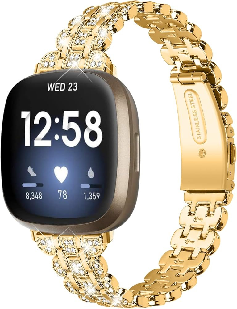 Replacement Watch Bands Compatible with Fitbit Versa 4/Sense 2 for Women,Stainless Steel Dressy J... | Amazon (US)