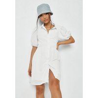 White Dobby Puff Sleeve Smock Dress | Missguided (US & CA)