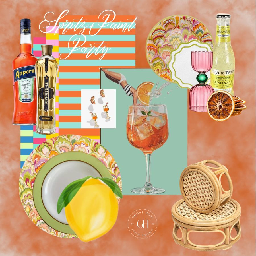 Summer can't wait. Spritz + Paint! These adult paint by number are too cute and took about 3 hours. The Bauble Bar earrings are just adorable and I love the way the paper plates from Caspari pop with the vintage Pyrex. Everything feels so fresh!  

 