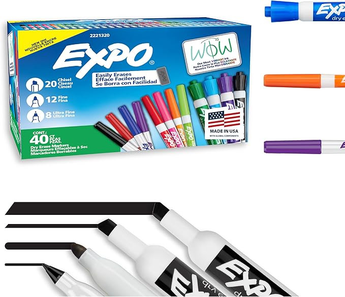 EXPO Dry Erase Markers Ultimate Pack, Chisel, Fine, Ultra Fine, Mixed Tips, Assorted Colors, 40 C... | Amazon (US)
