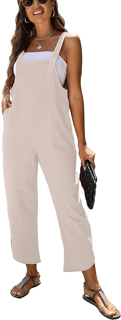 AMEBELLE Women's Sleeveless Cotton Linen Overalls Rompers Baggy Wide Leg Jumpsuits | Amazon (US)