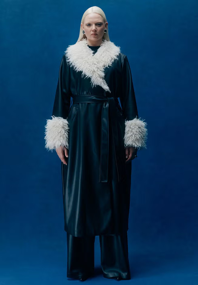 Faux Leather Coat With Fur Trim | Eloquii