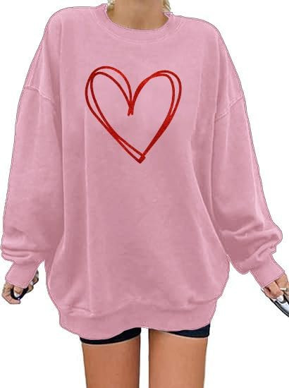 hohololo Valentines Day Sweatshirt Women Oversized Love Heart Shirt Pullover Valentine's Long Sle... | Amazon (US)