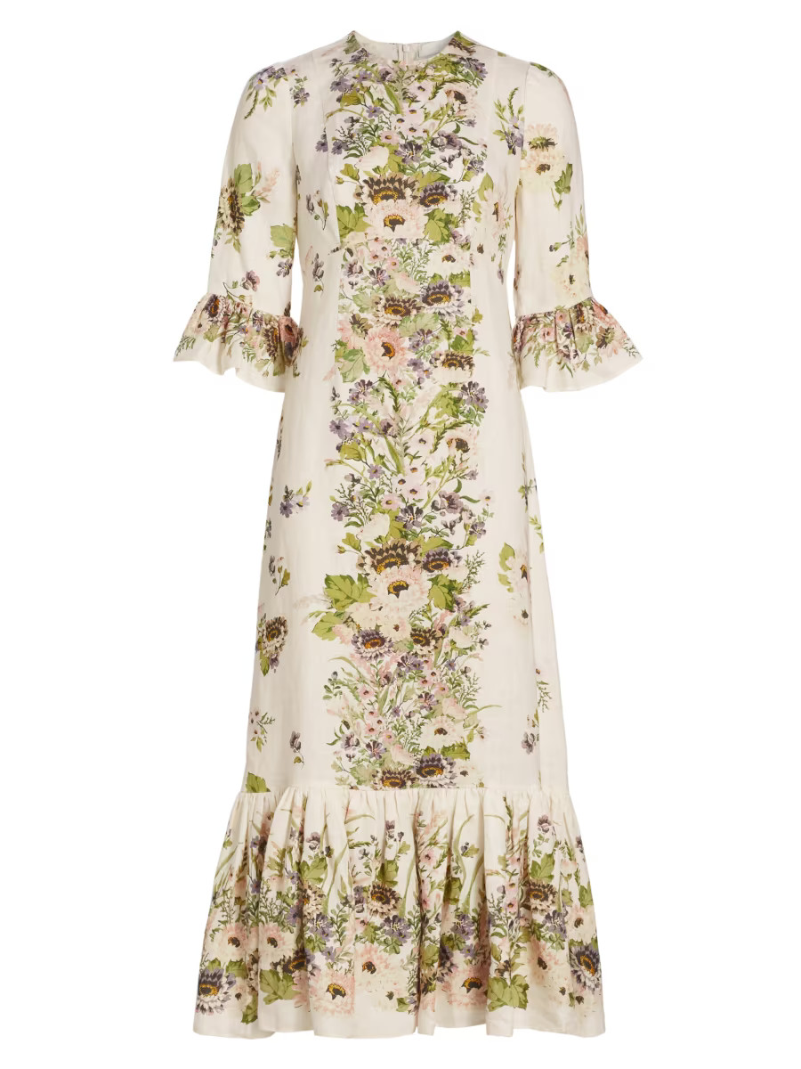 Shop Zimmermann Halliday Frill-Sleeve Midi-Dress | Saks Fifth Avenue | Saks Fifth Avenue