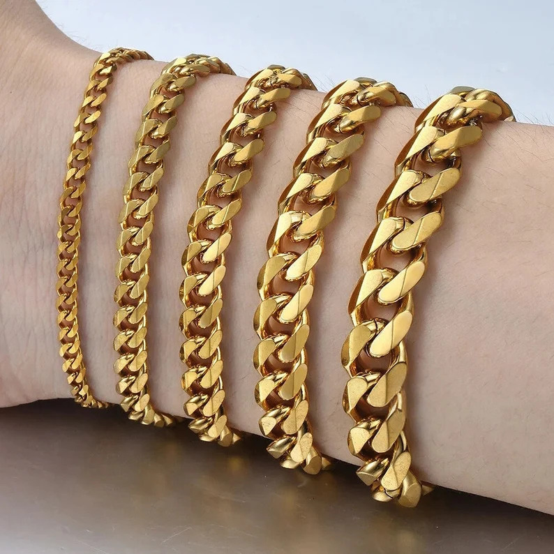 18K Gold Chain Bracelet | Gold Curb Cuban Link Bracelet for Men & Women | Hip Hop Bracelet | Men'... | Etsy (US)