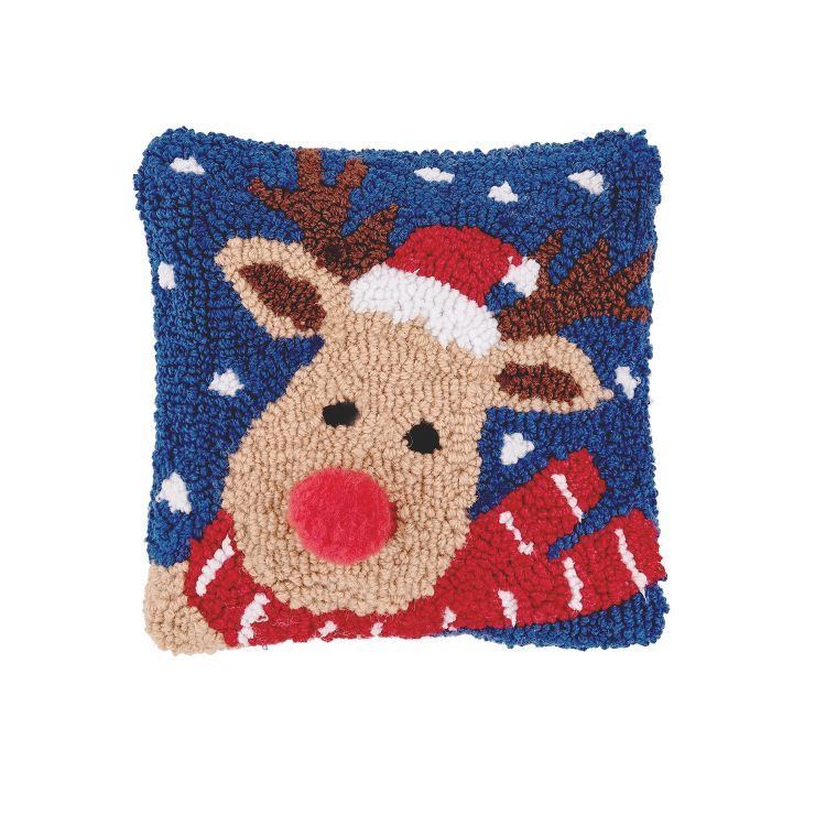 C&F Home 8" x 8" Christmas Reindeer Hooked Petite Throw Pillow | Target