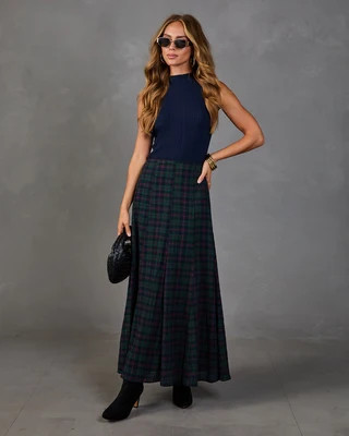 Darcey Floral Satin Maxi Skirt Green/Navy / XS | VICI