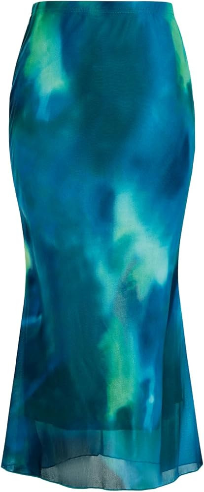 Verdusa Women's Midi Skirt Mesh Tie Dye High Waisted Bodycon Fishtail Skirt | Amazon (US)