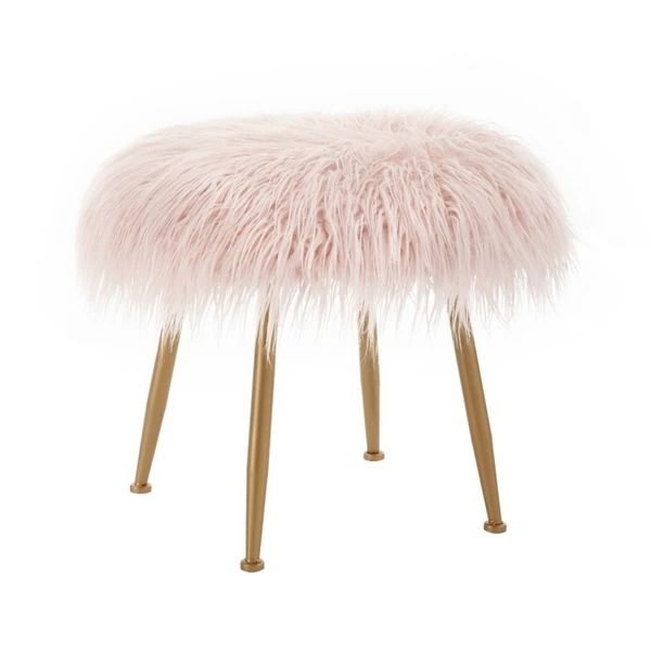 Aster Pink Fur Stool | Bed Bath & Beyond