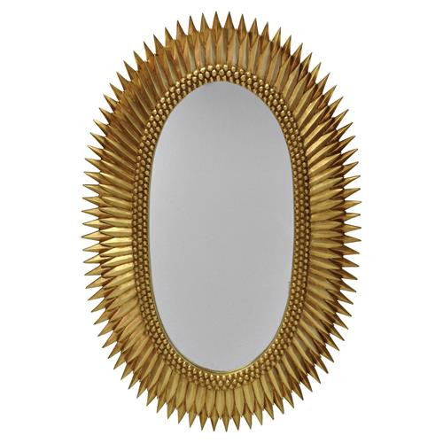 Worlds Away Rita Mid Century Modern Gold Leaf Wood Oval Starburst Wall Mirror | Kathy Kuo Home