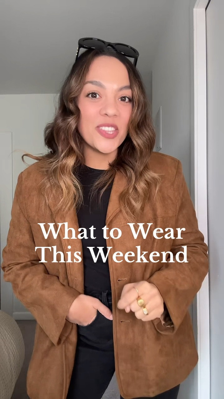 What time wear this weekend!

Saturday:
-Madewell black straight jeans, I have a size 29.
-Aritzia black T-shirt, I have a size medium.
-Oak + Fort suede look blazer, I have a size medium. 
-Zara cow print pointed flats. 
-Madewell black leather tote bag. 
-Celine Triomphe black rounded sunglasses. 

Saturday night:
-Oak + Fort espresso brown suede trench coat, I have a size M/L. 
-Aritzia burgundy leather mini skort, I have a size 10. 
-Aritzia black T-shirt, I have a size medium. 
-H&M brown tights, I have a size large. 
-Sam Edelman chocolate brown suede knee high boots. 
-Anthropologie black studded clutch purse. 

Sunday:
-Aritzia brown fair isle crew neck sweater, I have a size large. 
-Old Navy brown barn jacket, I have a size medium. 
-Gap low rise 90s loose jeans in dark rinse, I have a size 30. 
-Steve Madden brown suede flats. 
-Coach Brooklyn bag in suede. 


#LTKfall #LTKcanada #LTKover50style