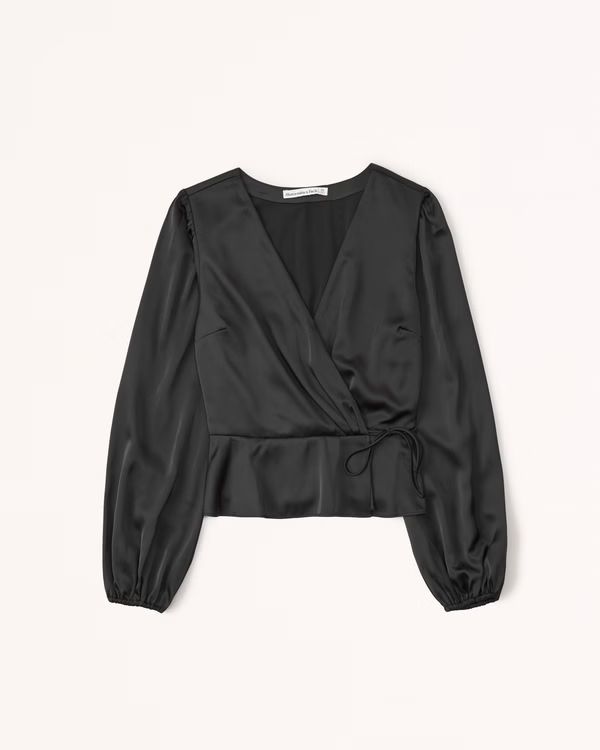 Women's Long-Sleeve Satin Wrap Top | Women's Tops | Abercrombie.com | Abercrombie & Fitch (US)