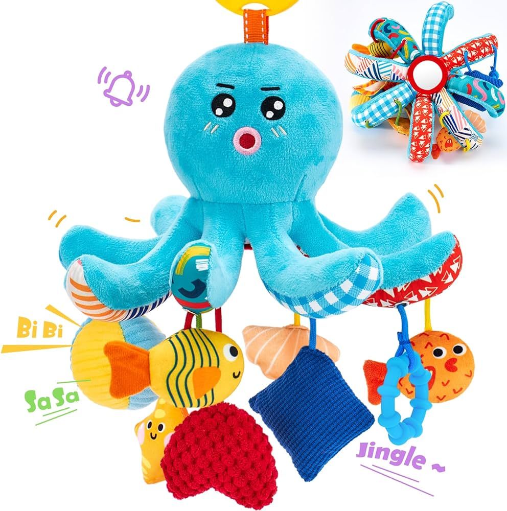 hahaland 3 Month Baby Toys 3-6 Months - Octopus Toy with Pulling Cords, Squeaky, Crinkle, Rattle,... | Amazon (US)