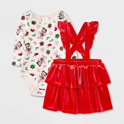 Baby Girls' 2pc Disney Minnie Mouse Christmas Bodysuit & Dress Set - Red 18M | Target