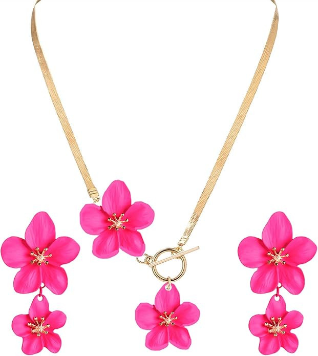 WCRAZYE Gold Flower Earrings Necklace Set for Women Boho Summer Daisy Floral Statement Earrings B... | Amazon (US)