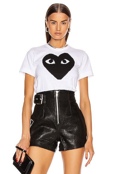 Comme Des Garcons PLAY Cotton Black Heart Emblem Tee in White. - size S (also in XS) | FORWARD by elyse walker