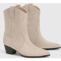 Womens Faux Suede Tab Detail Western Cowboy Ankle Boots - Beige - 3, Beige | Boohoo.com (UK & IE)