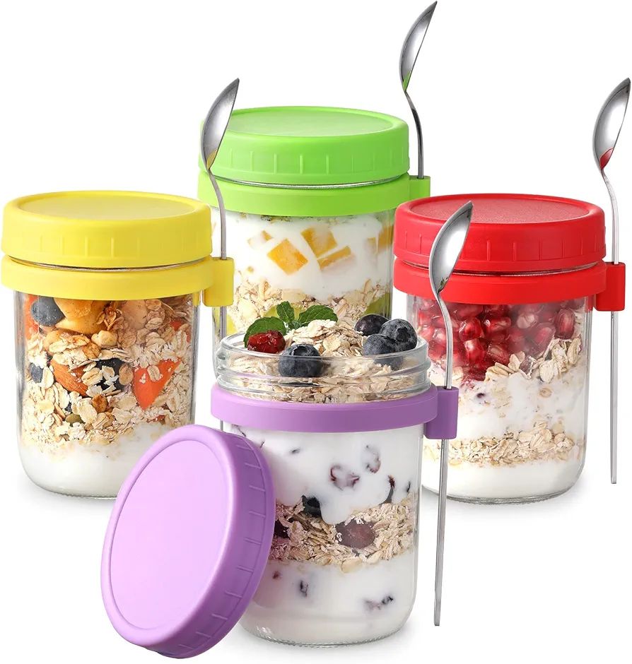 LANDNEOO 4 Pack Overnight Oats Containers with Lids and Spoons, 16 oz Glass Mason Overnight Oats ... | Amazon (US)