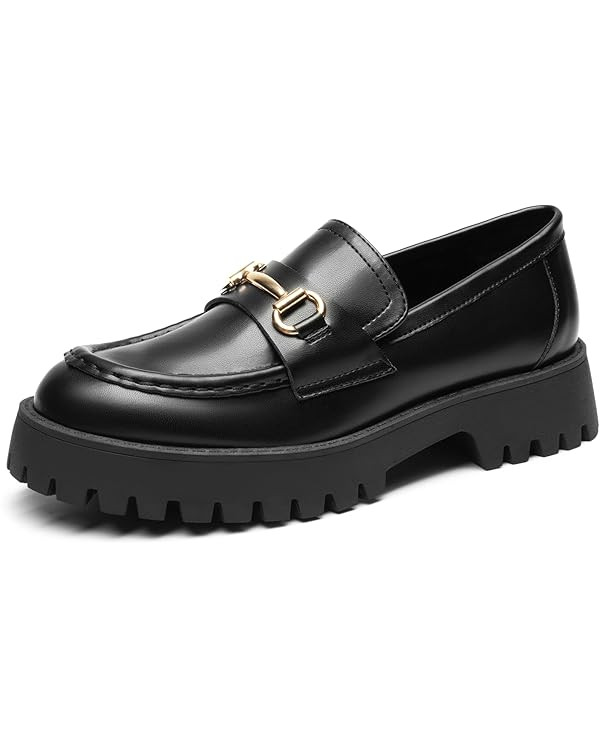 DREAM PAIRS Womens Loafers, Slip-On Platform Chunky Heel Penny Loafers for Women, Comfortable Wom... | Amazon (US)