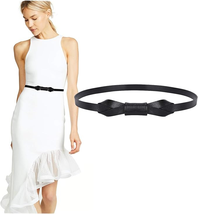 JASGOOD Women PU Leather Skinny Belt for Dress Adjustable Thin Waist Belt for Lady | Amazon (US)