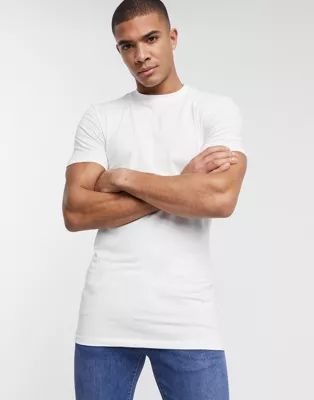 ASOS DESIGN organic muscle fit longline t-shirt with crew neck in white | ASOS (Global)