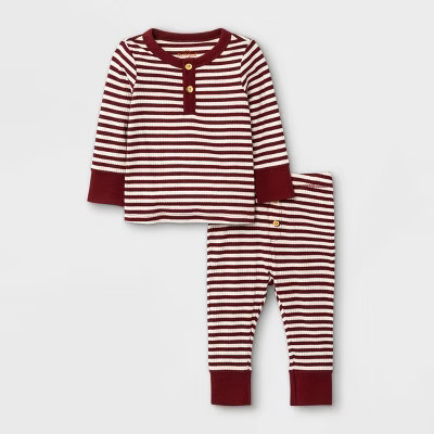 Baby Boys' 2pc Rib Striped Henley Top & Bottom Set - Cat & Jack™ Maroon 6-9M | Target