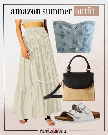 Channel boho vibes this summer with a flowy maxi skirt, a denim corset, a trendy choker necklace, stylish sunglasses, a crossbody bag, and comfy footbed sandals. Perfect for free-spirited days!

#LTKFindsUnder100 #LTKSeasonal #LTKStyleTip