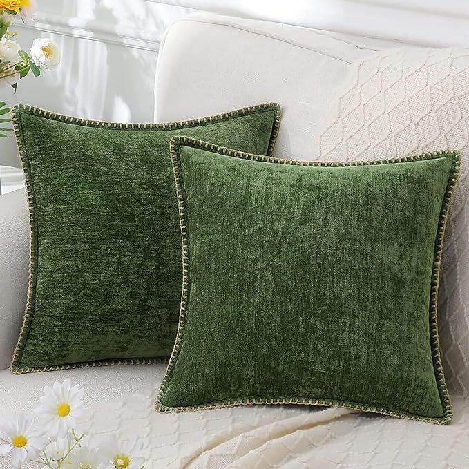 decorUhome Chenille Soft Throw Pillow Covers 20x20 Set of 2, Farmhouse Velvet Pillow Covers, Deco... | Amazon (US)