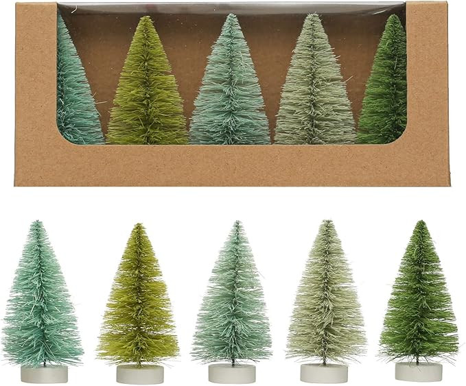 Creative Co-Op 1-3/4' Round x 4' H Sisal Bottle Brush Trees w/Wood Bases, Green & Mint Colors, Bo... | Amazon (US)