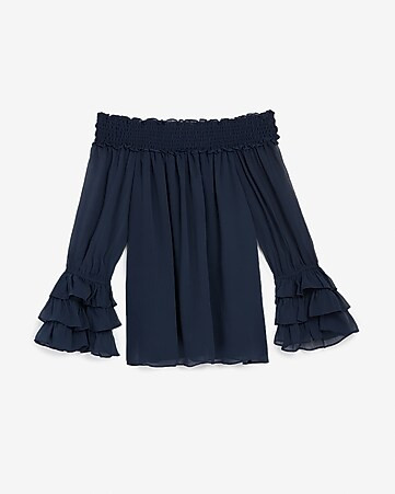 Off The Shoulder Ruffle Sleeve Top | Express