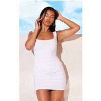 White Slinky Ruched Sleeveless Bodycon Dress | PrettyLittleThing US