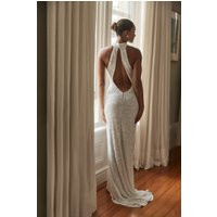 Emery Lace Halter Maxi Dress - White | MESHKI US