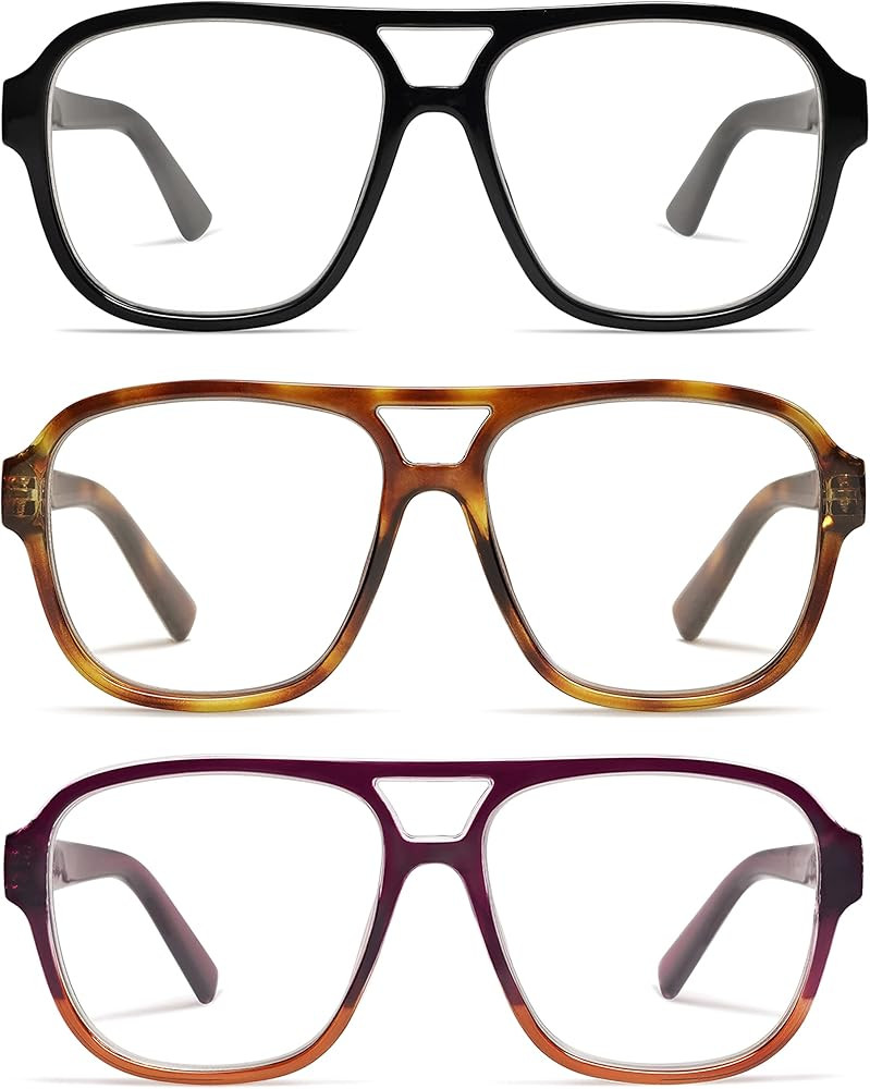AMOMOMA 3 Pack Oversized Aviator Spring Hinge Reading Glasses for Women Men,Retro Blue Light Comp... | Amazon (US)