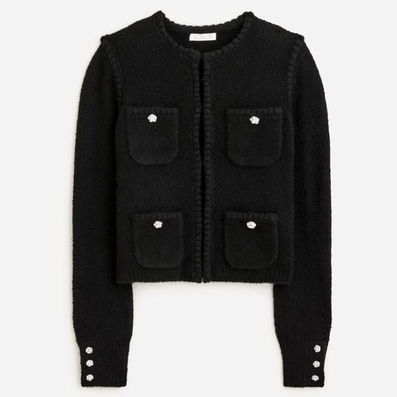 J. Crew Odette Sweater Lady Jacket With Jewel Buttons Black Bell Sleeve Size XXL | Poshmark