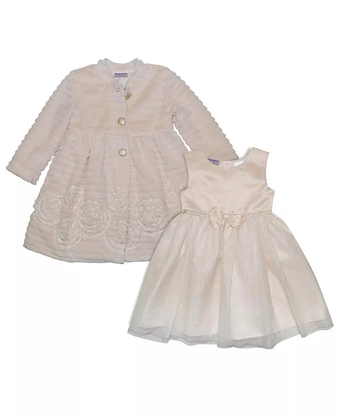 Little Girls Faux Fur Coat with Sleeveless Glitter Tulle Dress Set | Macy's