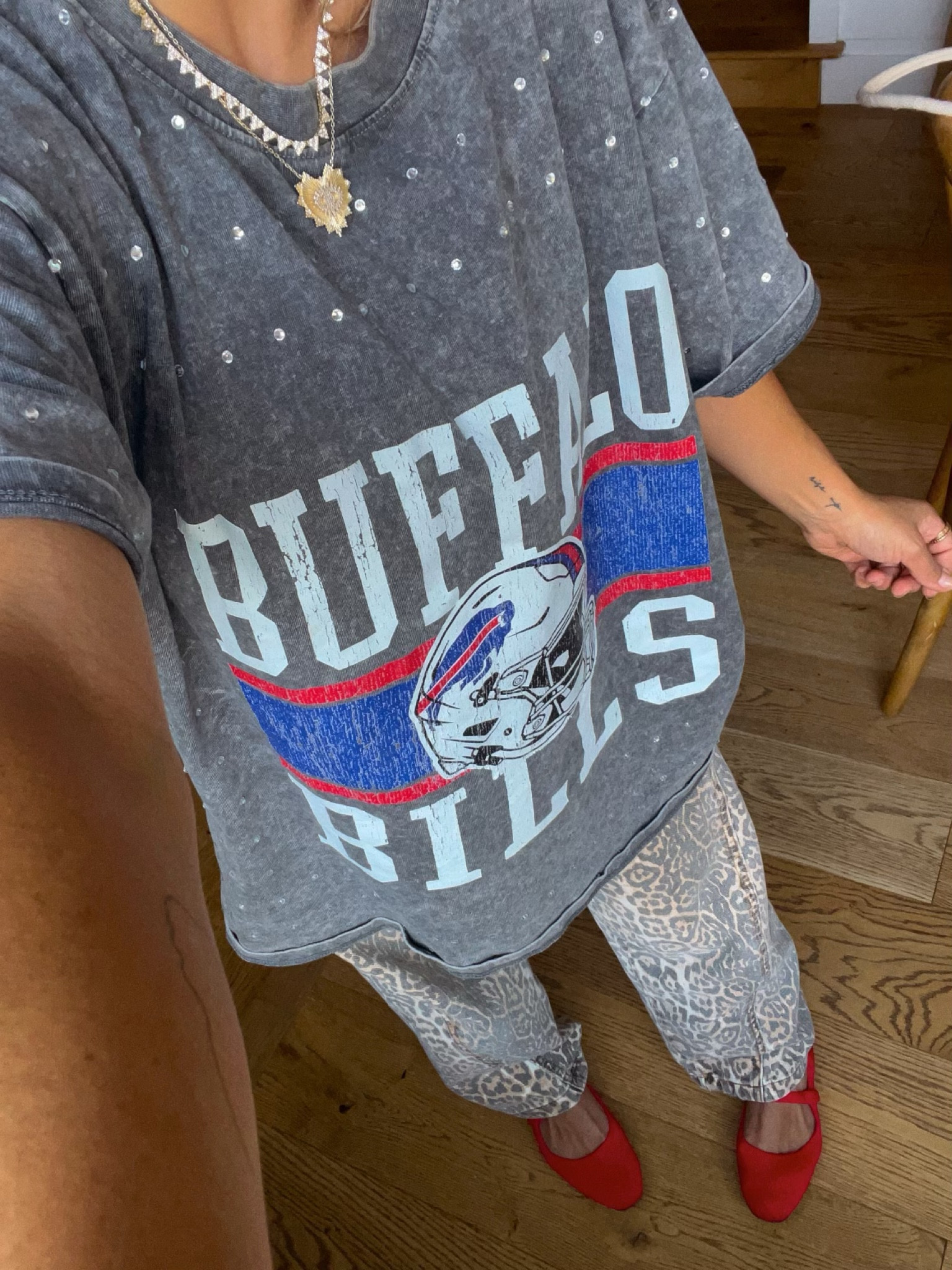 Go bills ❤️🤍💙 ootd with leopard pants and red ballet flats 💋

#LTKShoeCrush #LTKStyleTip #LTKFindsUnder100
