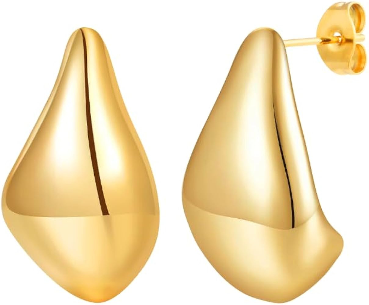 Womens Gold Studs Earrings, 14K Gold Plated Personality Big Stud Earring,Stainless Steel Hypoalle... | Amazon (US)