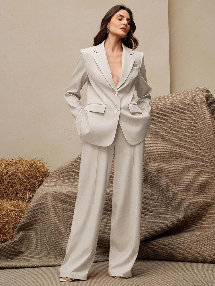 Anewsta Ensemble Tailleur Pour Femmes, Veste Blazer Couleur Vintage Maillard + Pantalon Droit, Ensemble 2 Pièces, Convient Pour L'automne, L'hiver, L'été, Le Nouvel An, Les Fêtes, Les Mariages, Élégant, Chic, , Noël, Formel | SHEIN