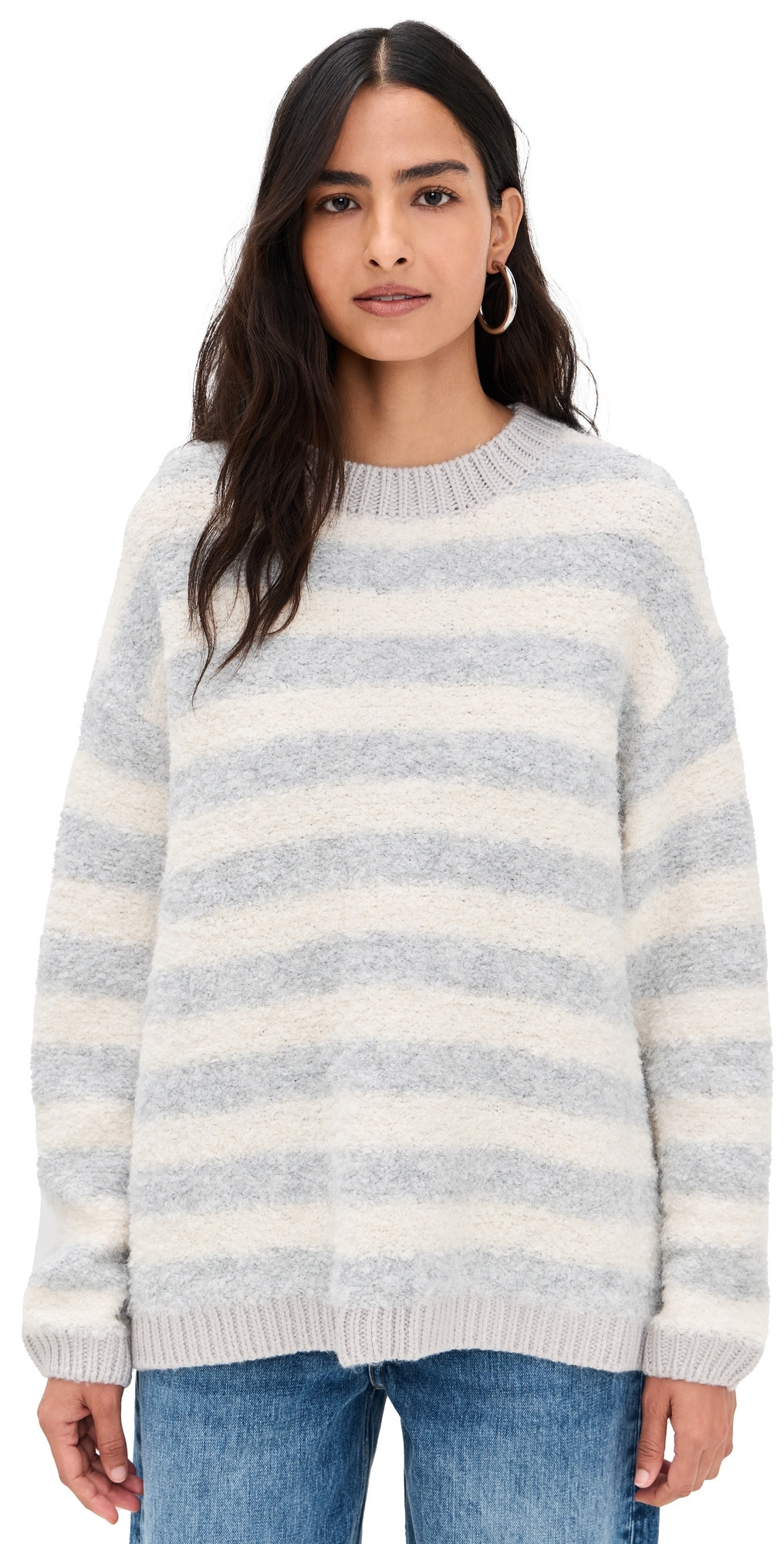 Little Lies Contrast Yarn Stripe Sweater Grey/Cream Stripe S/M | Shopbop