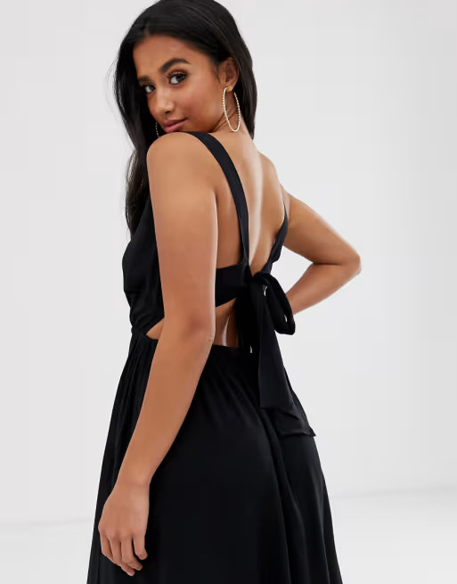 ASOS DESIGN PETITE tie back cross front split maxi beach dress in black | ASOS US