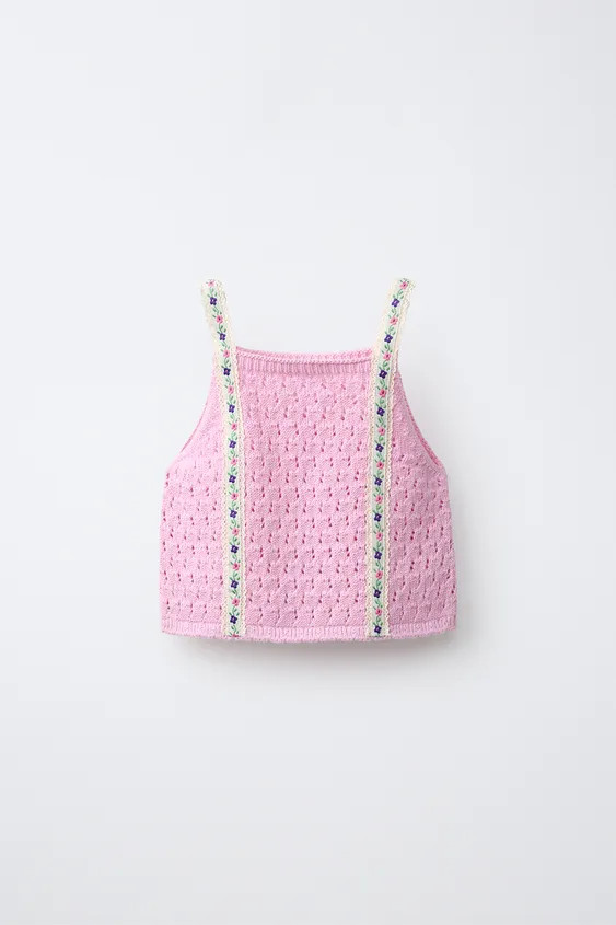 EMBROIDERED FLOWER KNIT TOP | Zara US