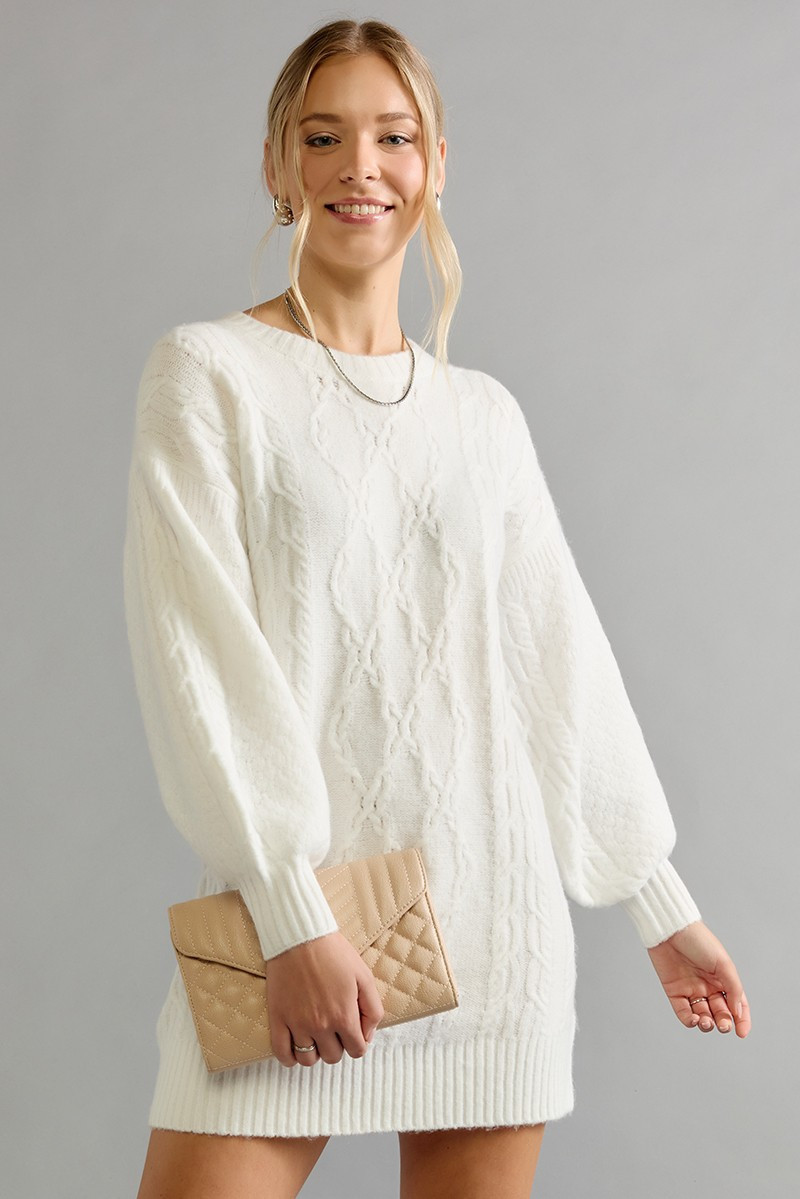 Sheila Cable Knit Sweater Mini Dress | Francesca's