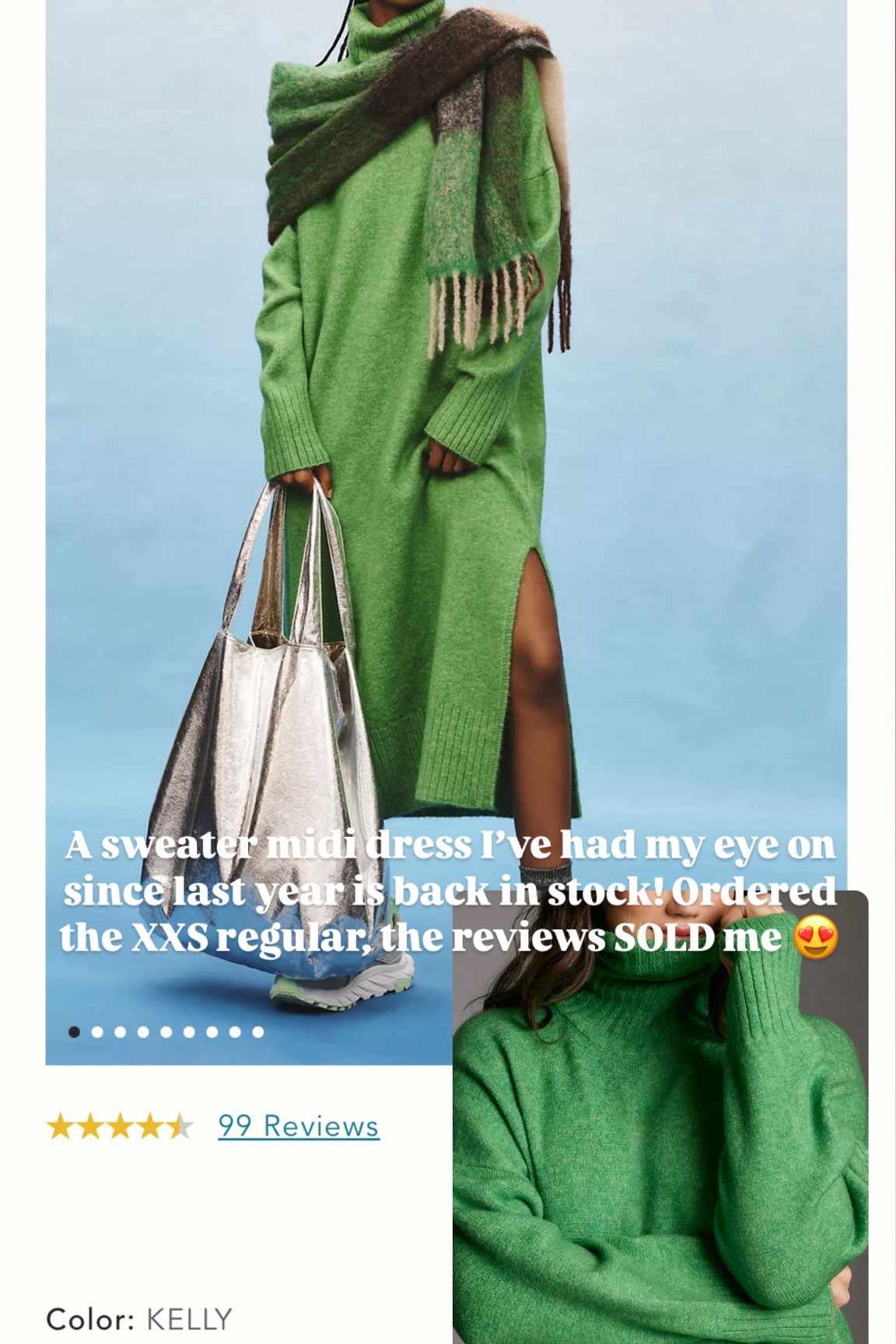 Green midi sweater dress / daily practice karigan sweater midi dress
Size: XXS 